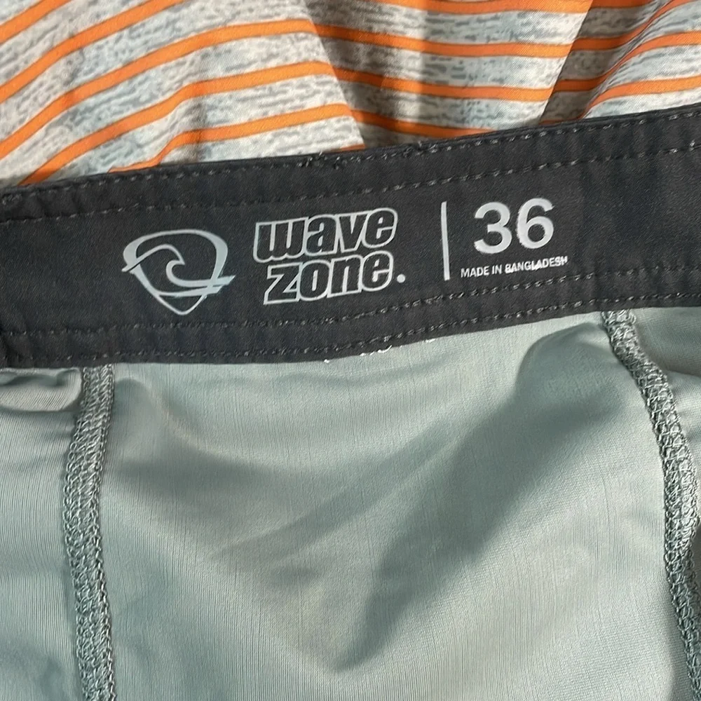 Navy and Orange Striped Men's Swim Shorts